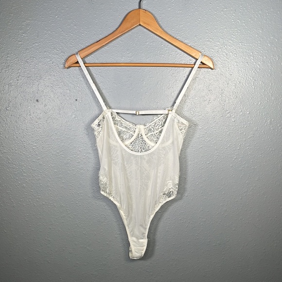 white lace underwire sexy coquette teddy lingerie boudoir babydoll bodysuit sz S - Picture 7 of 11